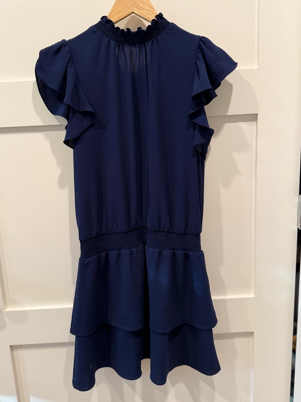 1. State Mini Mock Neck Tank Tiered Dark Indigo Navy Dress Sz Medium ruffle